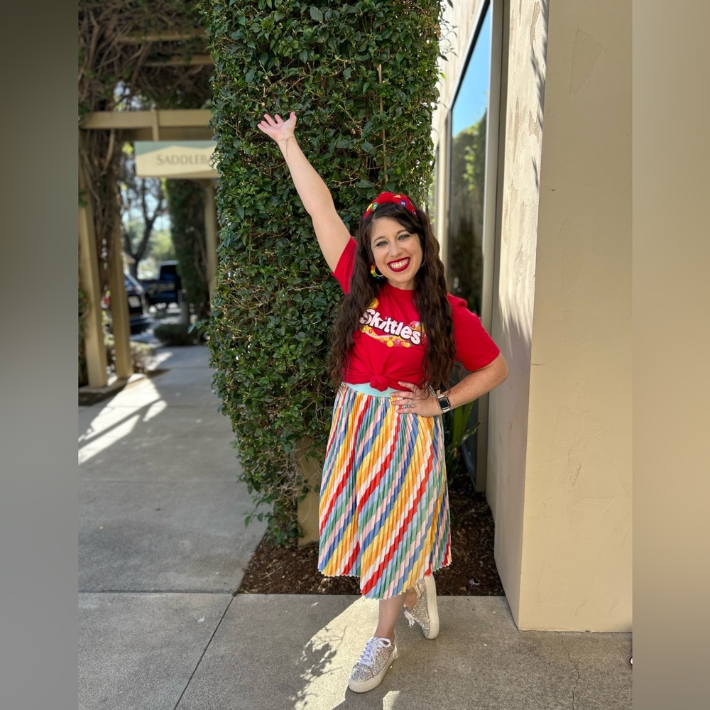 Lularoe rainbow elastic pleated skirt midi length
